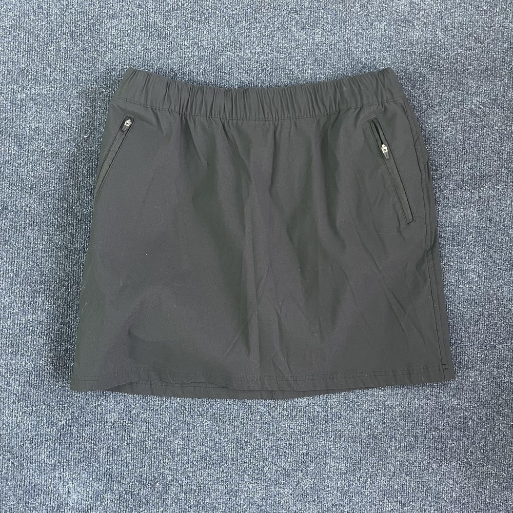 Eddie Bauer Skirt Womens 14 Black A-Line Elastic Waist Zip Pockets Travel Casual